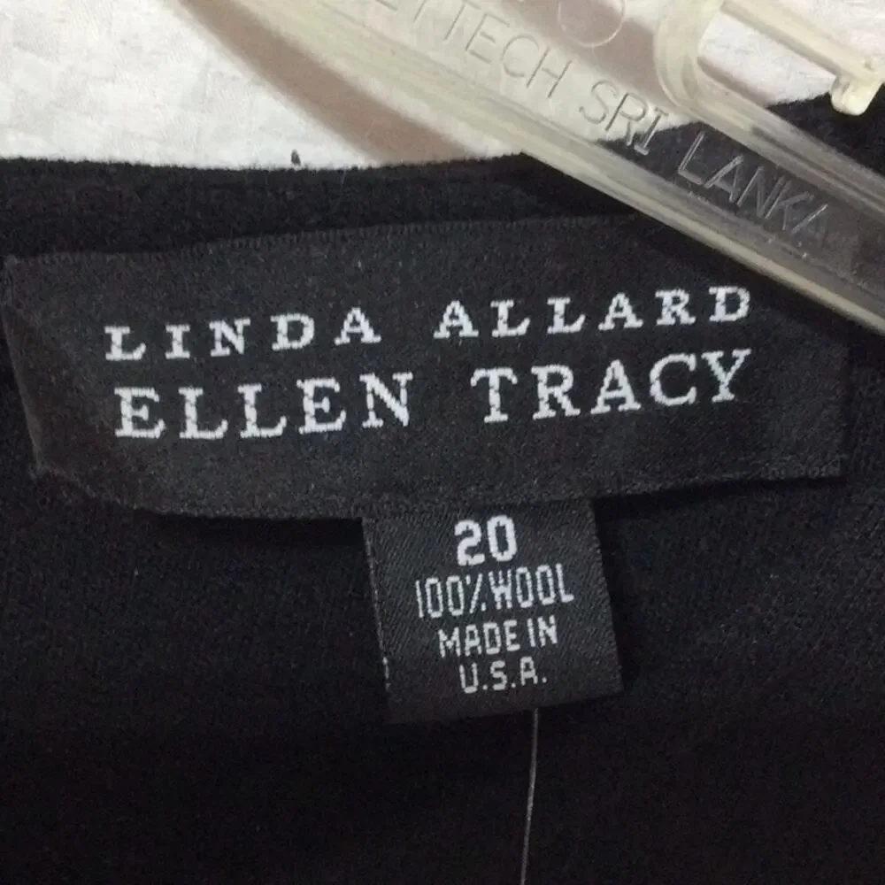 Linda Allard EllenTracy 20 black sleeveless wool shell euc like new button up